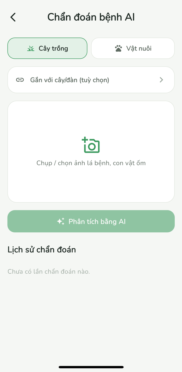 Màn hình chẩn đoán bệnh cây bằng AI