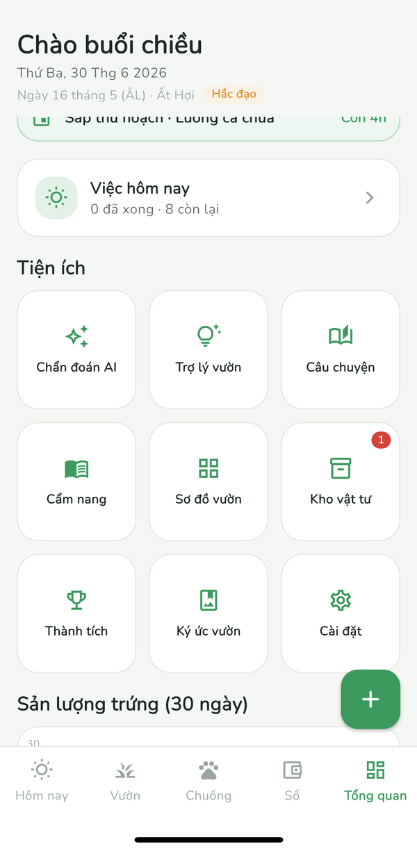 Lưới tiện ích đầy đủ của app